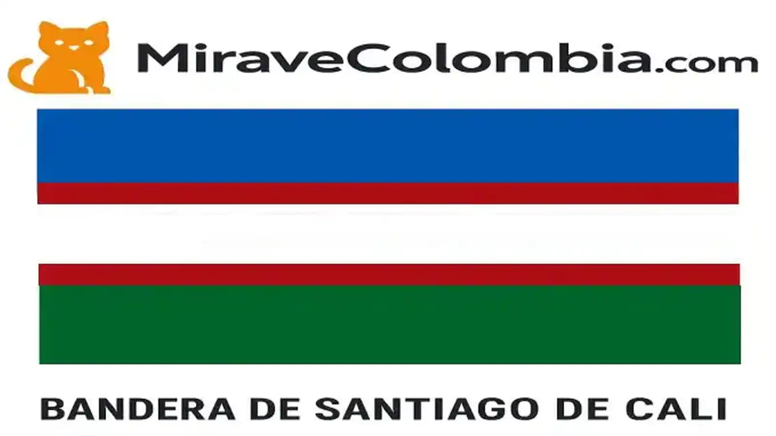 Flag of Santiago de Cali: The colors of the Cali Flag alongside the MiraveColombia.com logo, symbols of Cali