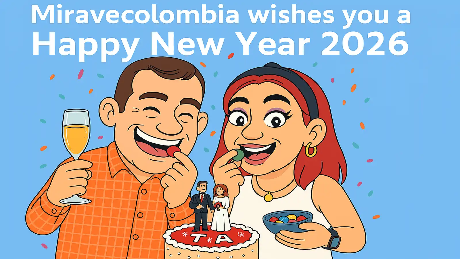 Lacasitos Countdown: A joyful New Year tradition featuring a couple celebrating with festive sweets.