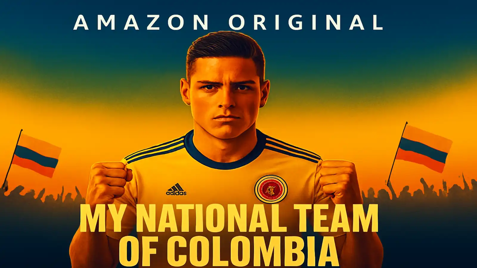 My National Team of Colombia: Amazon Original documentary featuring a Colombian football player in a yellow jersey with fans and flags.